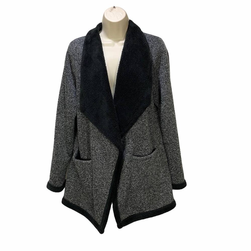Swiss Tech Womens Cardigan Sweater Size Medium Open Front Long Fuzzy Pockets